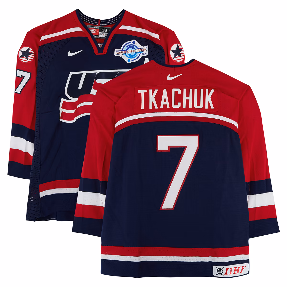 Keith Tkachuk Team USA Game-Used #7 Navy Nike Jersey vs. Team Slovakia on September 3 during the 2004 World Cup of Hockey 5 Keith Tkachuk Team USA Game-Used #7 Navy Nike Jersey vs. Team Slovakia on September 3 during the 2004 World Cup of Hockey
