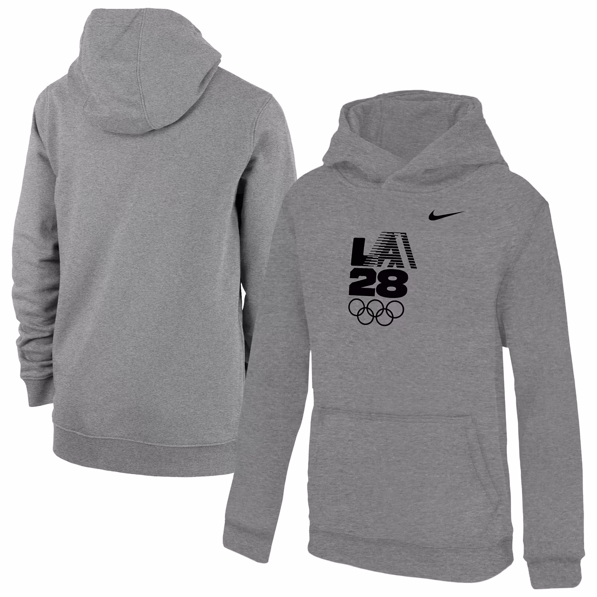 Youth Nike Heather Gray LA28 Summer Olympics Retro Stripe Primary Club Fleece Hoodie 2 Youth Nike Heather Gray LA28 Summer Olympics Retro Stripe Primary Club Fleece Hoodie