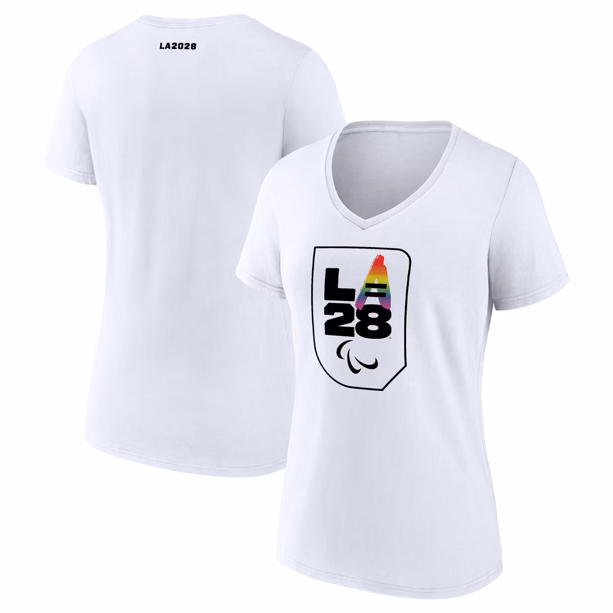 Women's White LA 2028 Summer Paralympics  Logo Pride V-Neck T-Shirt