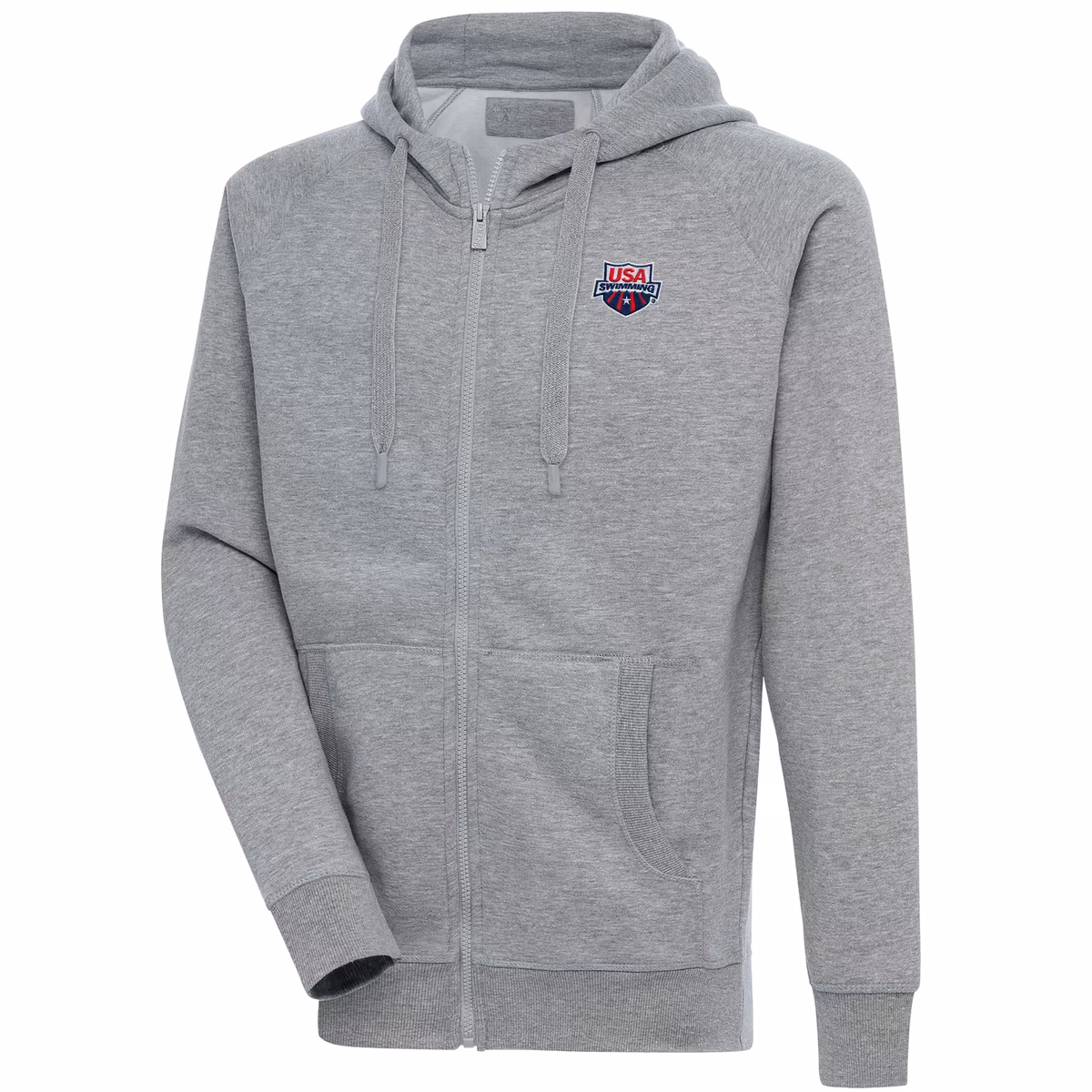 Men's Antigua Heather Gray USA Swimming Victory Full-Zip Hoodie 1 Men's Antigua Heather Gray USA Swimming Victory Full-Zip Hoodie