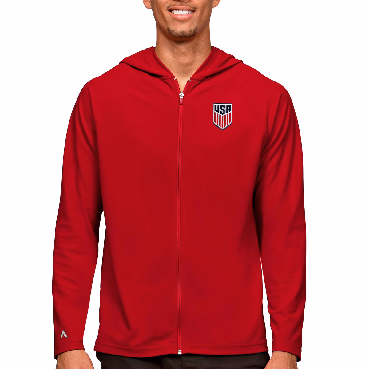 Men's Antigua Red USMNT Legacy Full-Zip Hoodie