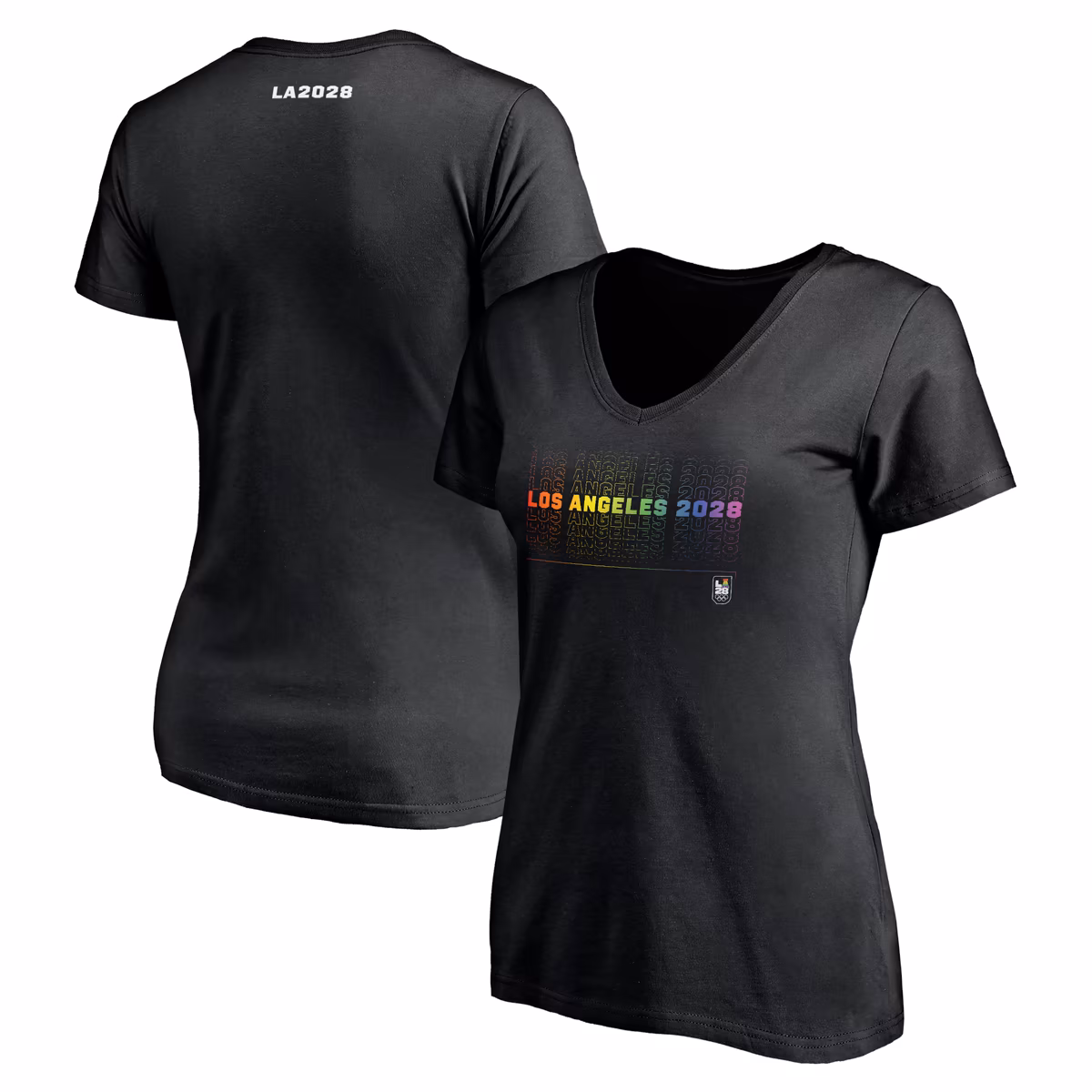 Women's Black LA28 Summer Olympics Pride Repeat V-Neck T-Shirt