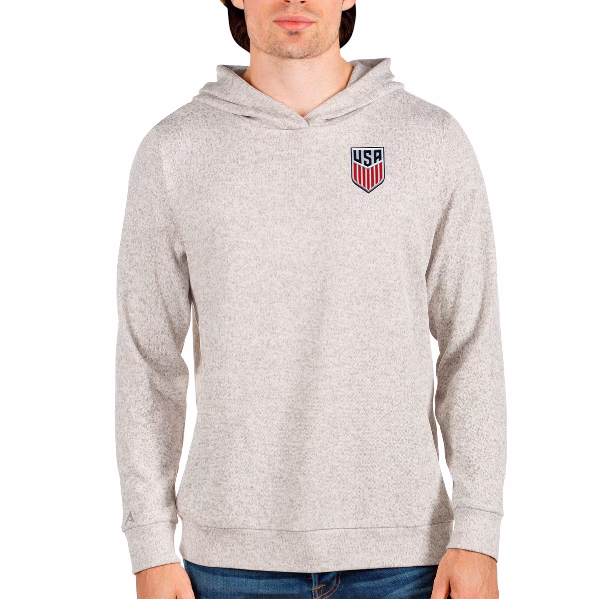 Men's Antigua Oatmeal USMNT Absolute Pullover Hoodie