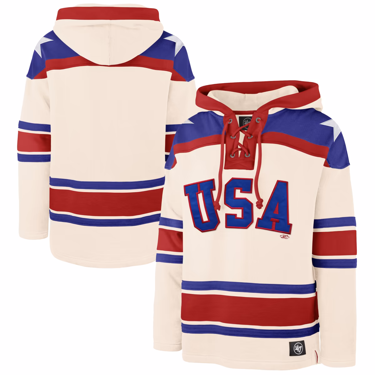 Men's '47 Cream USA Hockey Superior Lacer Hoodie 7 Men's '47 Cream USA Hockey Superior Lacer Hoodie