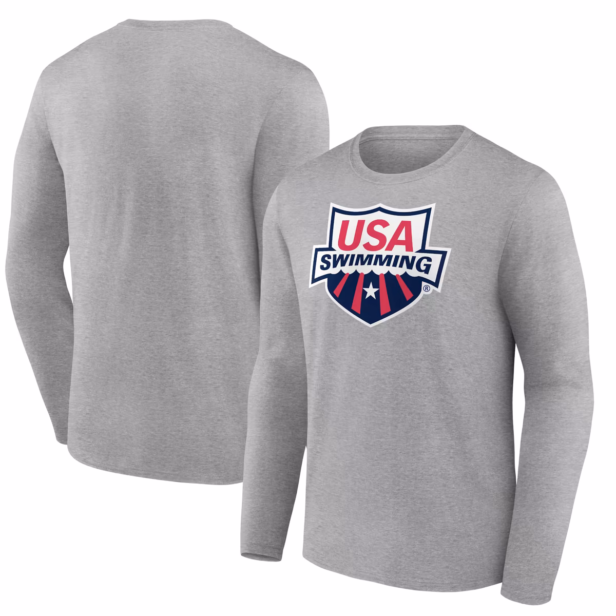 Men's Fanatics Heather Gray USA Swimming Primary Logo Long Sleeve T-Shirt