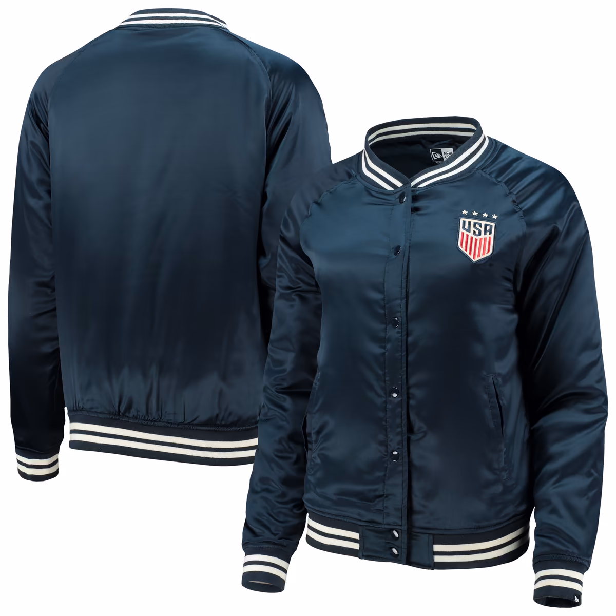 Women's 5th & Ocean by New Era Navy USWNT Full-Snap Satin Jacket