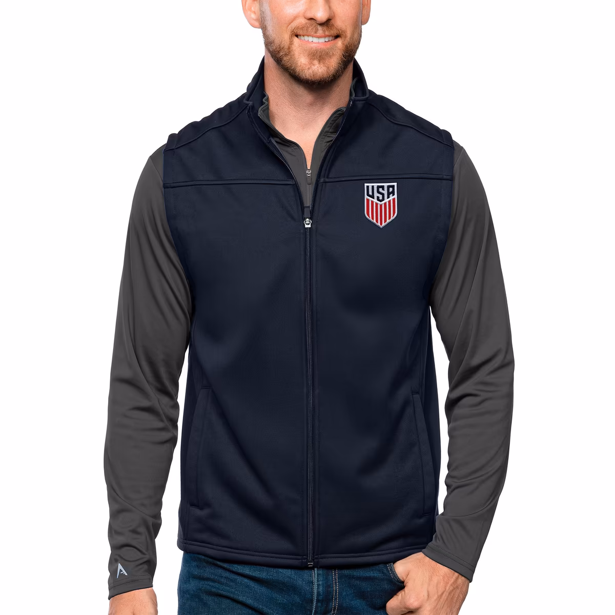 Men's Antigua Navy USMNT Links Full-Zip Golf Vest