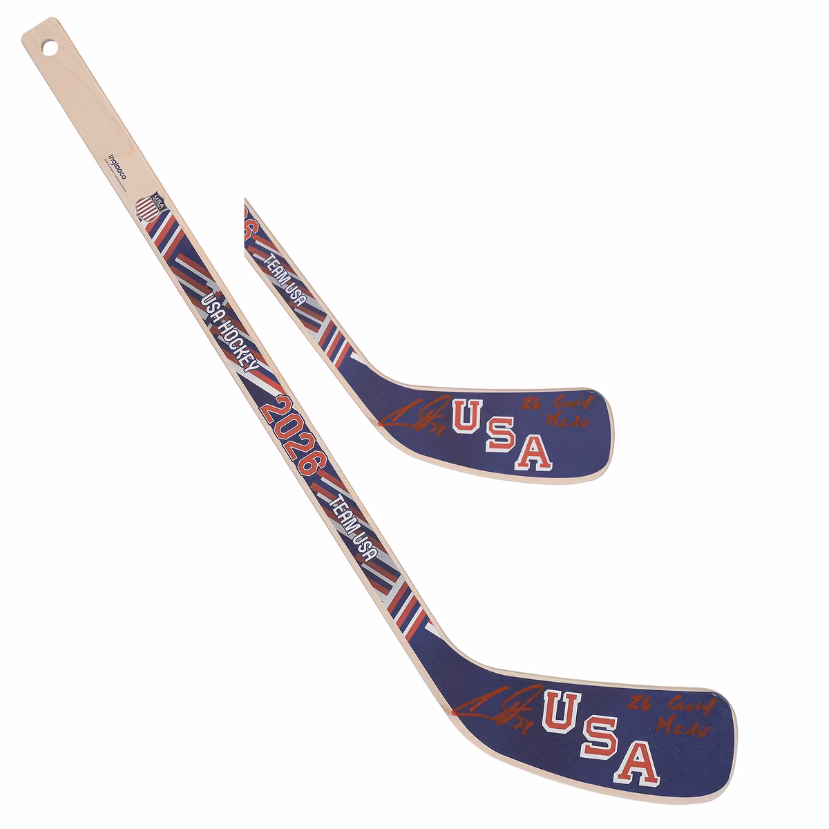 Auston Matthews Team USA Autographed 2026 Winter Olympics Mini Wood Stick with "26 Gold Medal" Inscription