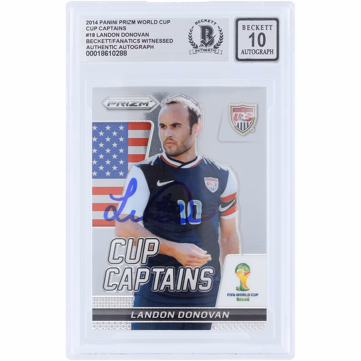 Landon Donovan USMNT Autographed 2014 Panini Prizm World Cup Captains #18 Beckett Fanatics Witnessed Authenticated 10 Card