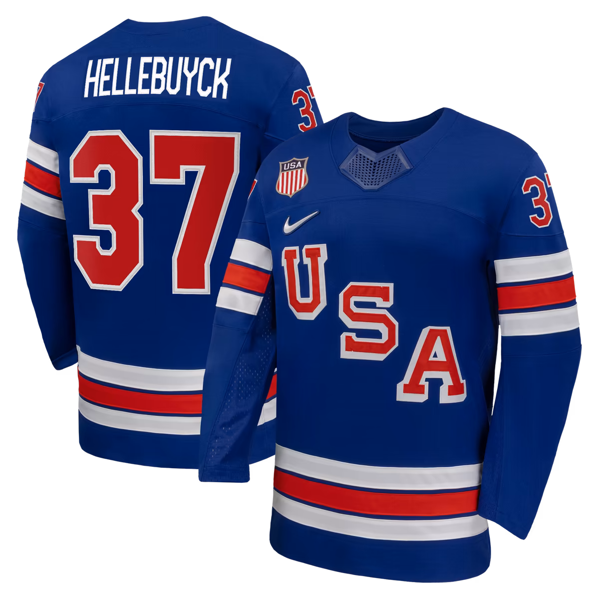 Men's Nike Connor Hellebuyck Royal US Hockey 2026 Home Replica Jersey 15 Men's Nike Connor Hellebuyck Royal US Hockey 2026 Home Replica Jersey