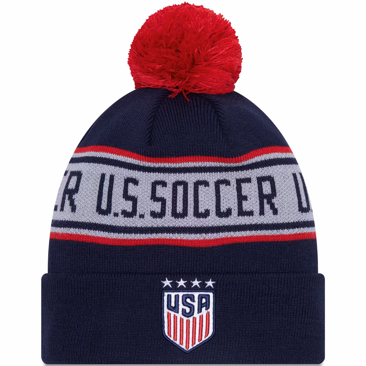 Youth New Era Navy USWNT Repeat Cuffed Knit Hat with Pom 7 Youth New Era Navy USWNT Repeat Cuffed Knit Hat with Pom