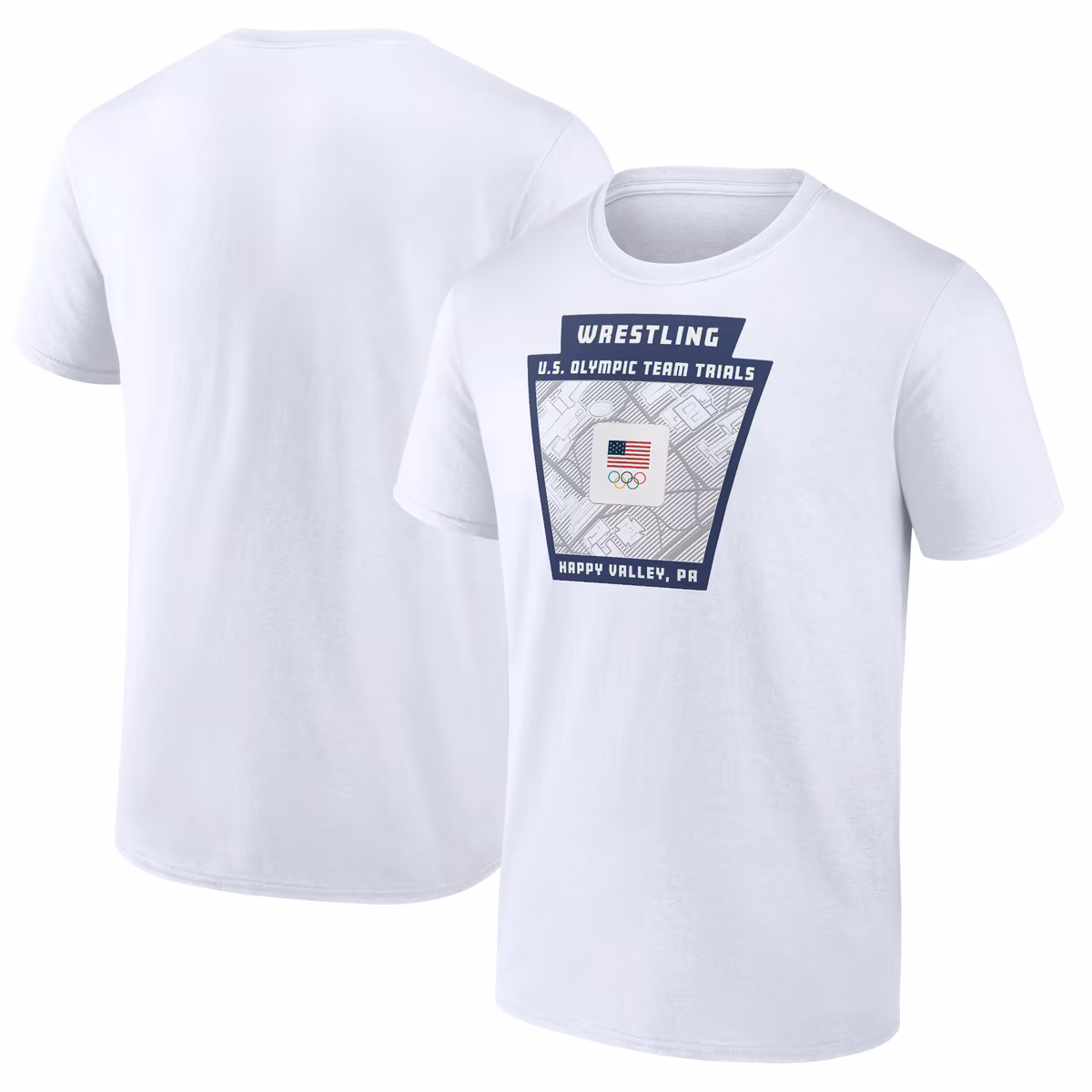 Men's  White Team USA U.S. Olympic Team Wrestling Trials Keystone Map T-Shirt