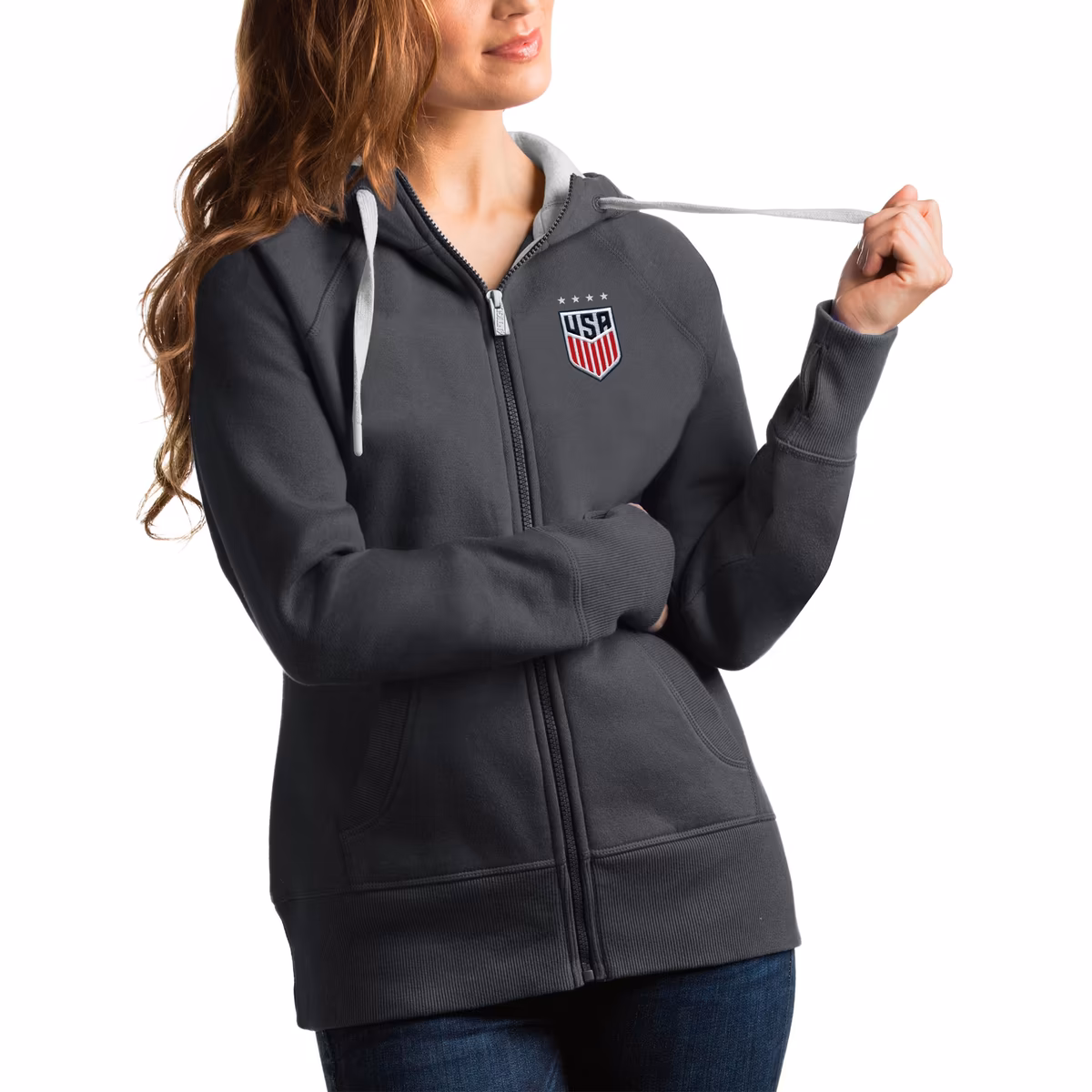 Women's Antigua Charcoal USWNT Victory Full-Zip Hoodie 1 Women's Antigua Charcoal USWNT Victory Full-Zip Hoodie