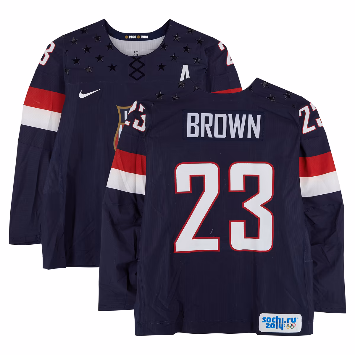 Dustin Brown Team USA Game-Used #23 Navy Nike Jersey vs. Team Russia on February 15 during the 2014 Olympic Games - Worn During the First Period