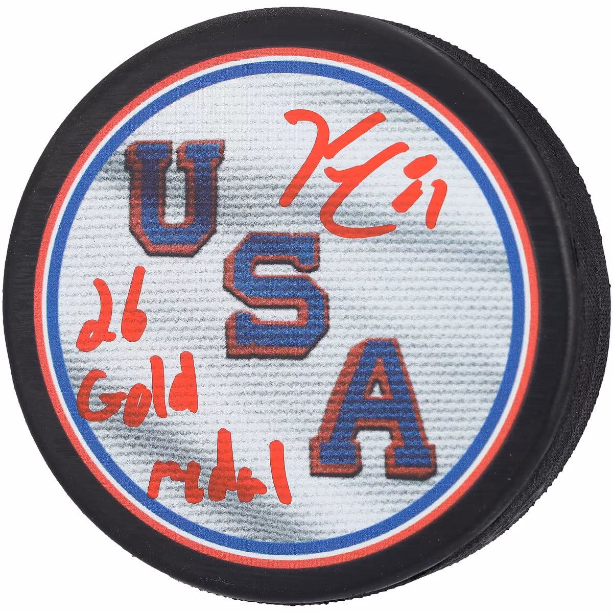 Kyle Connor Team USA Autographed 2026 Winter Olympics Hockey Puck with "26 Gold Medal" Inscription