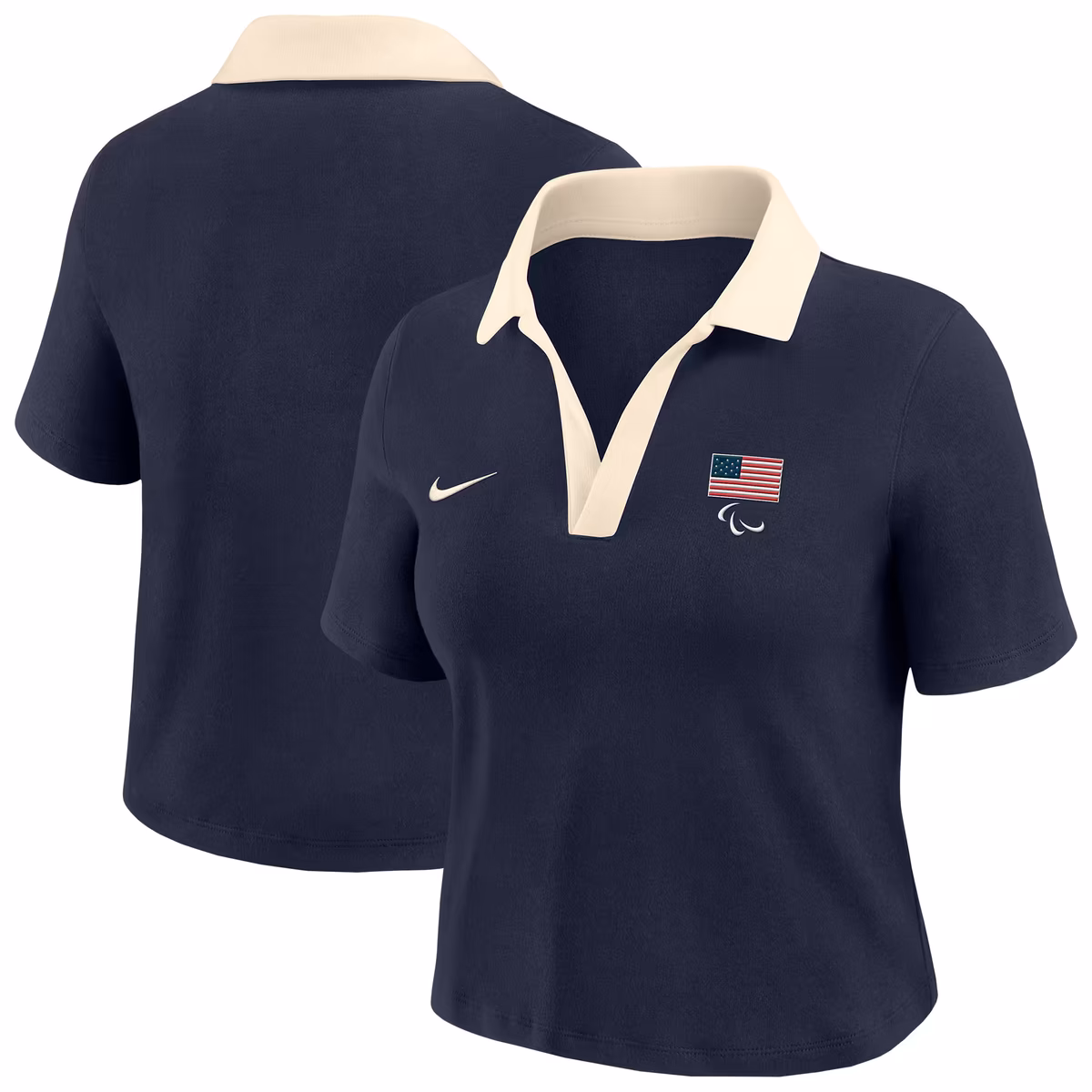 Women's Nike Navy U.S. Paralympics Cropped V-Neck Polo