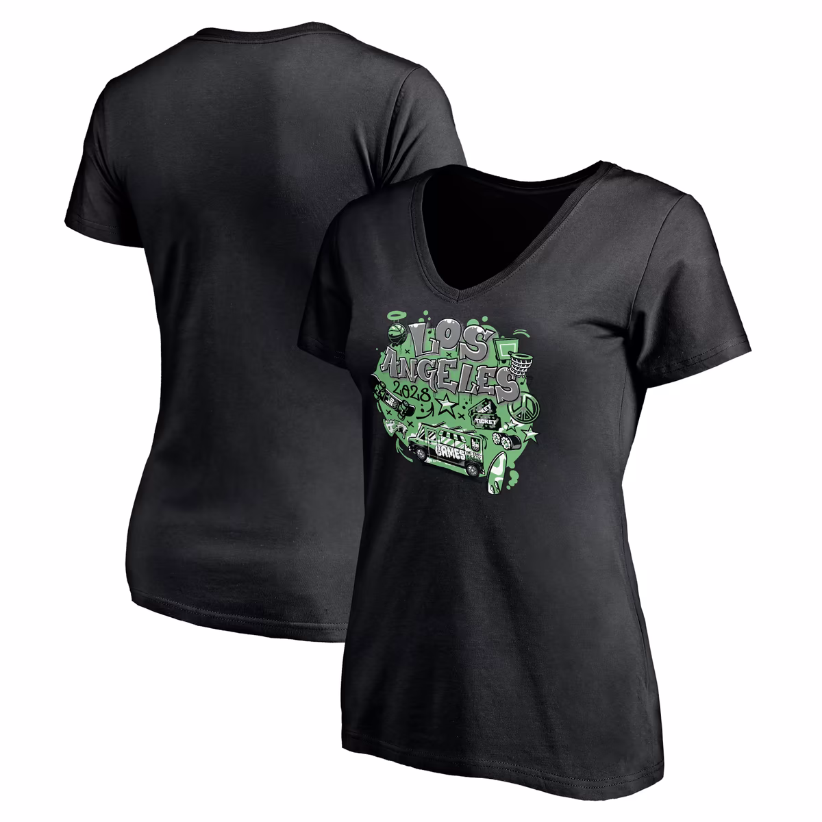 Women's Black LA 2028 Summer Olympics V-Neck T-Shirt 9 Women's Black LA 2028 Summer Olympics V-Neck T-Shirt