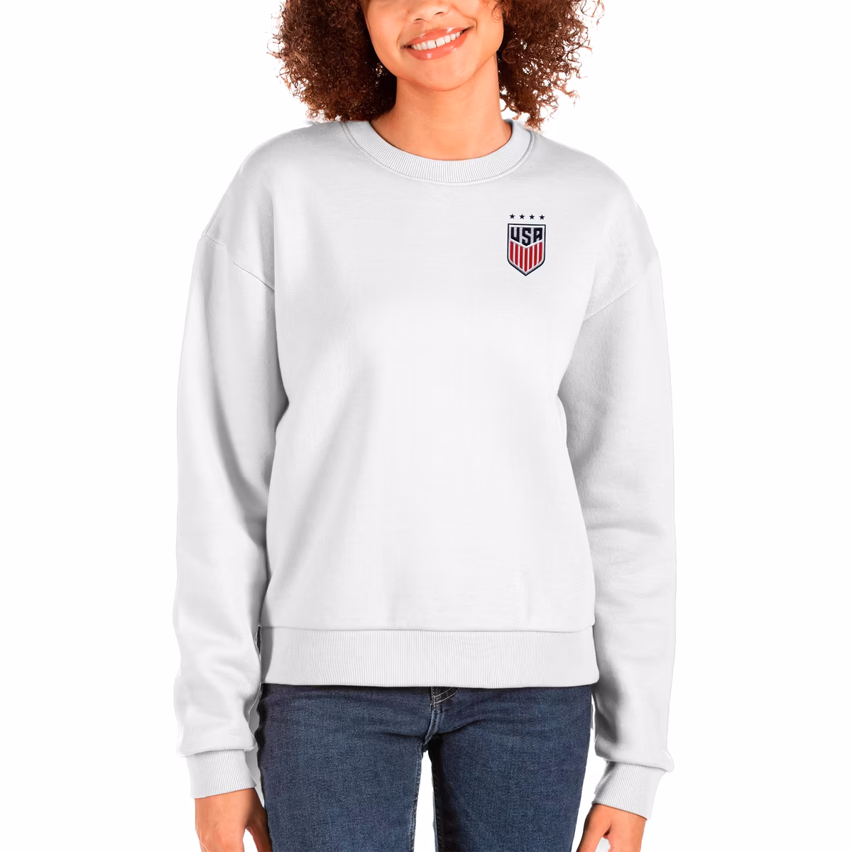 Women's Antigua White USWNT Victory Crewneck Pullover Sweatshirt 7 Women's Antigua White USWNT Victory Crewneck Pullover Sweatshirt