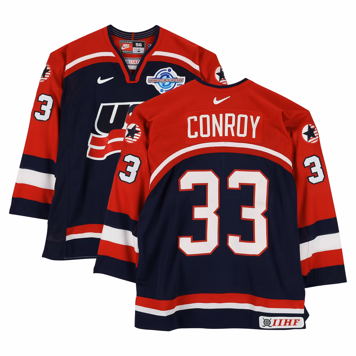 Craig Conroy Team USA Game-Used #33 Navy Nike Jersey vs. Team Slovakia on September 3 during the 2004 World Cup of Hockey