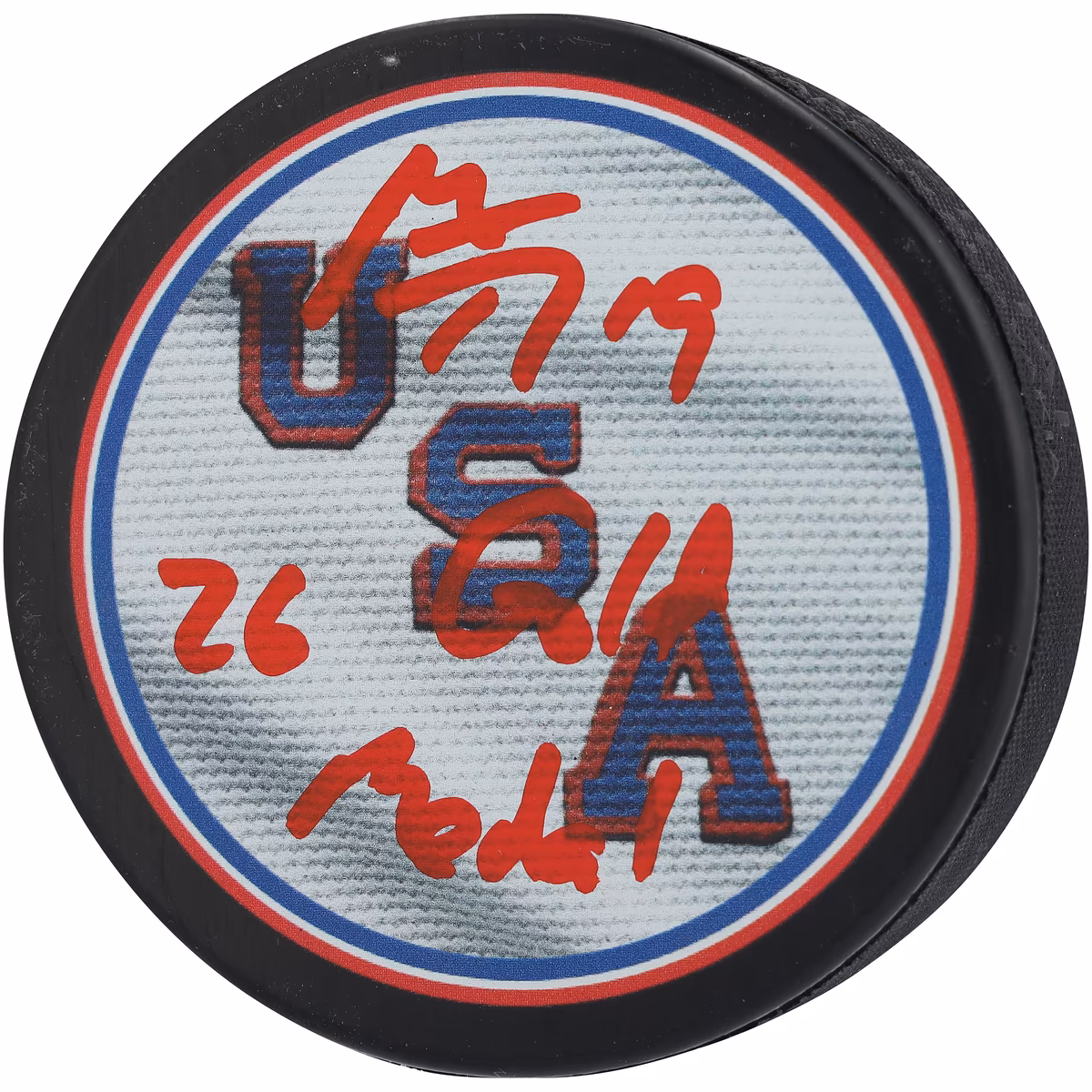 Matthew Tkachuk Team USA Autographed 2026 Winter Olympics Hockey Puck with "26 Gold Medal" Inscription