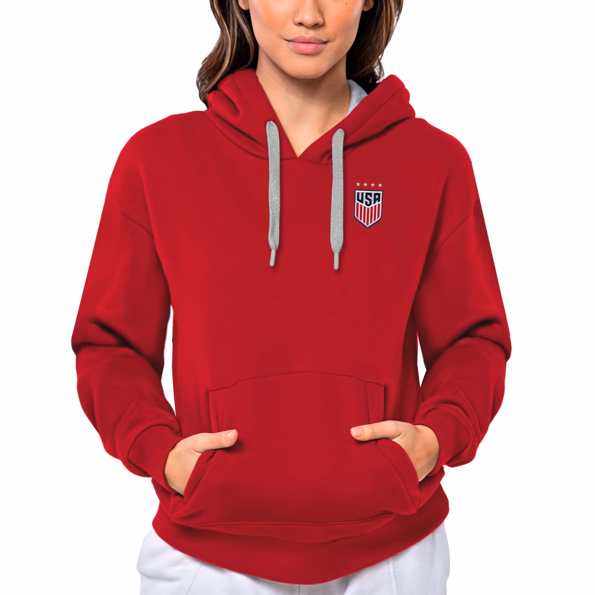 Women's Antigua Charcoal USWNT Victory Pullover Hoodie 1 Women's Antigua Charcoal USWNT Victory Pullover Hoodie