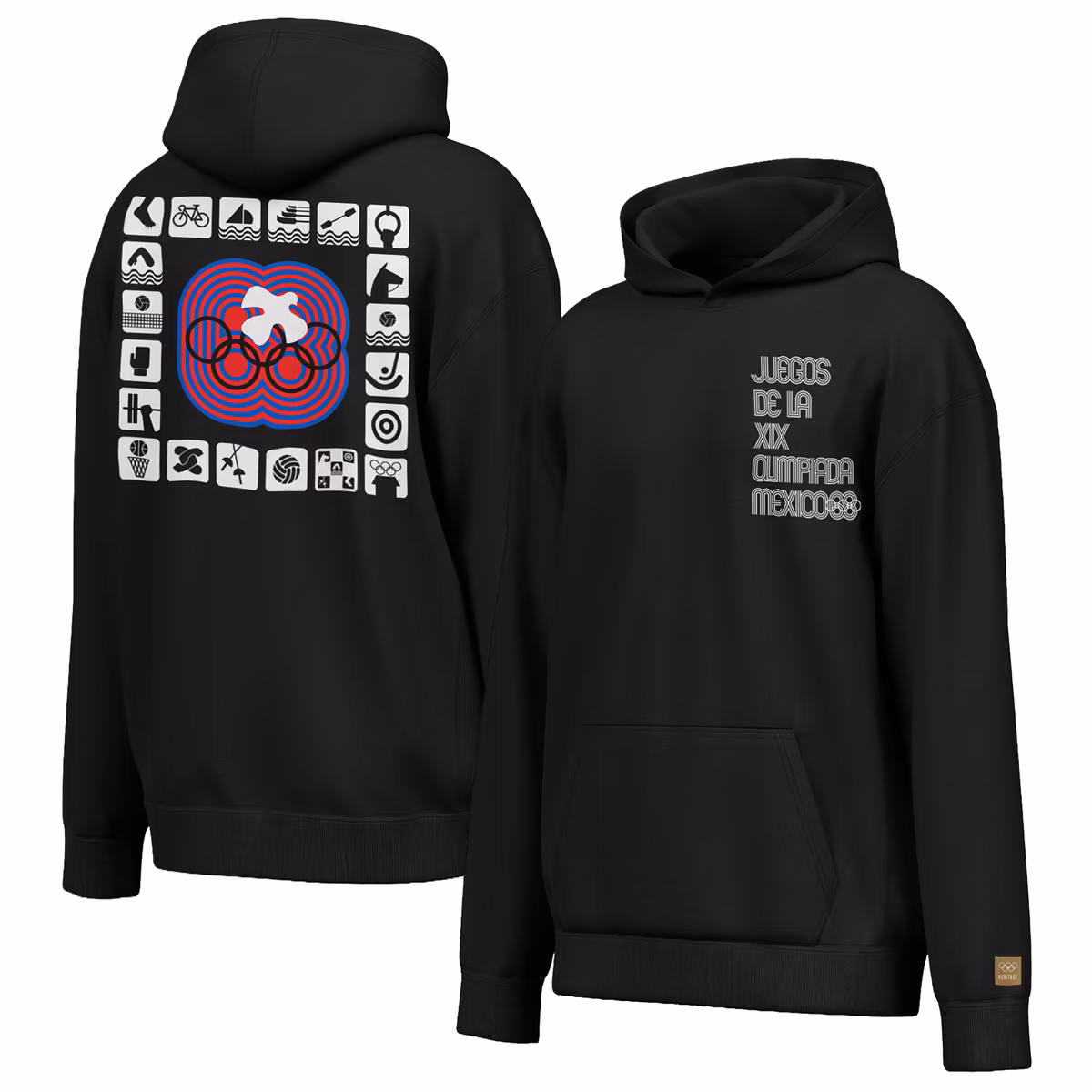 Men's Outerstuff Black Mexico 1968 Summer Olympics Pictograms Hoodie 2 Men's Outerstuff Black Mexico 1968 Summer Olympics Pictograms Hoodie