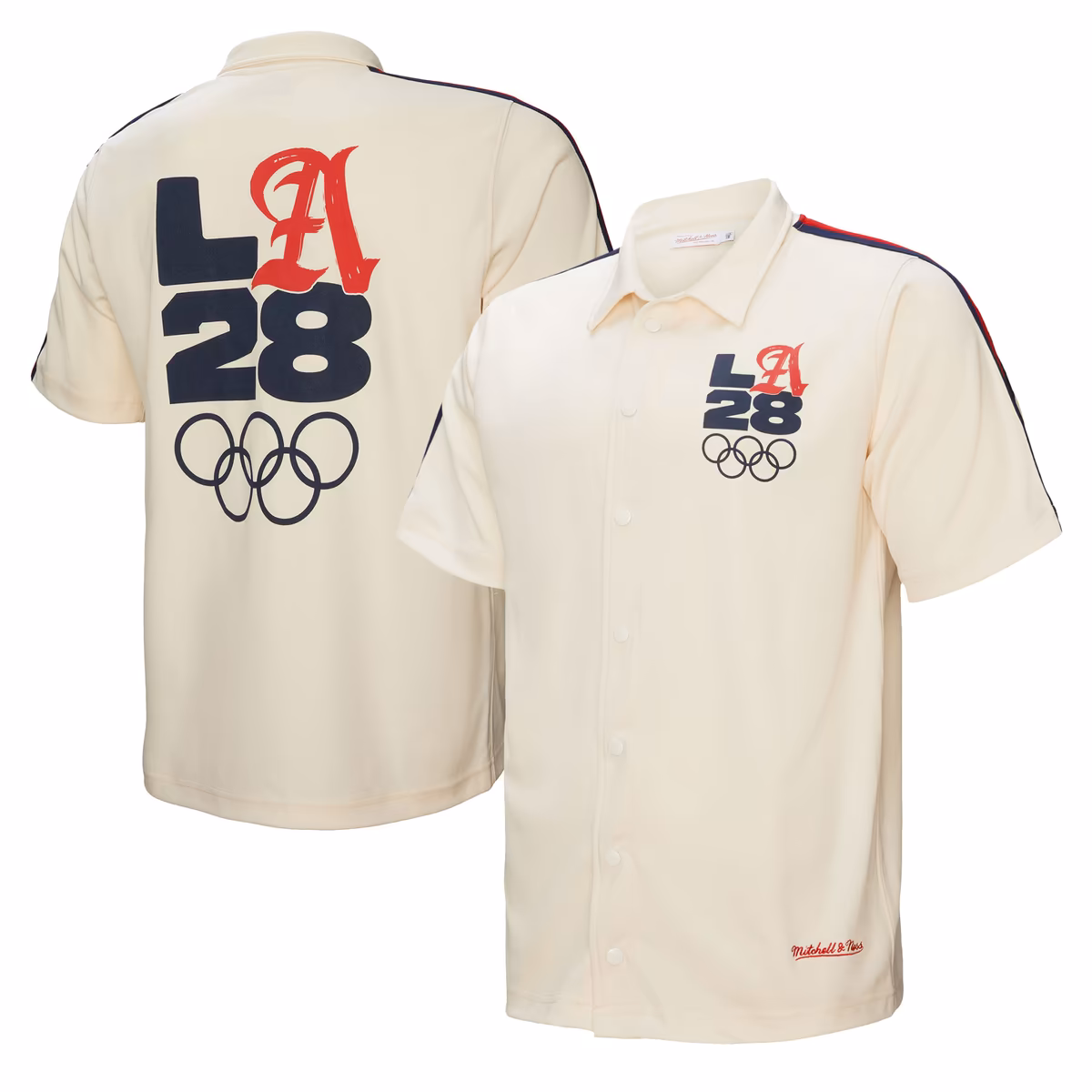 Men's Mitchell & Ness Cream LA28 Button-Up Shooting Shirt