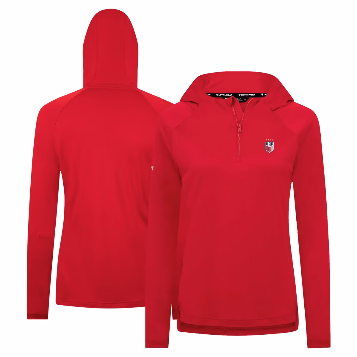 Women's Levelwear Red USWNT Raven Quarter-Zip Pullover Hoodie