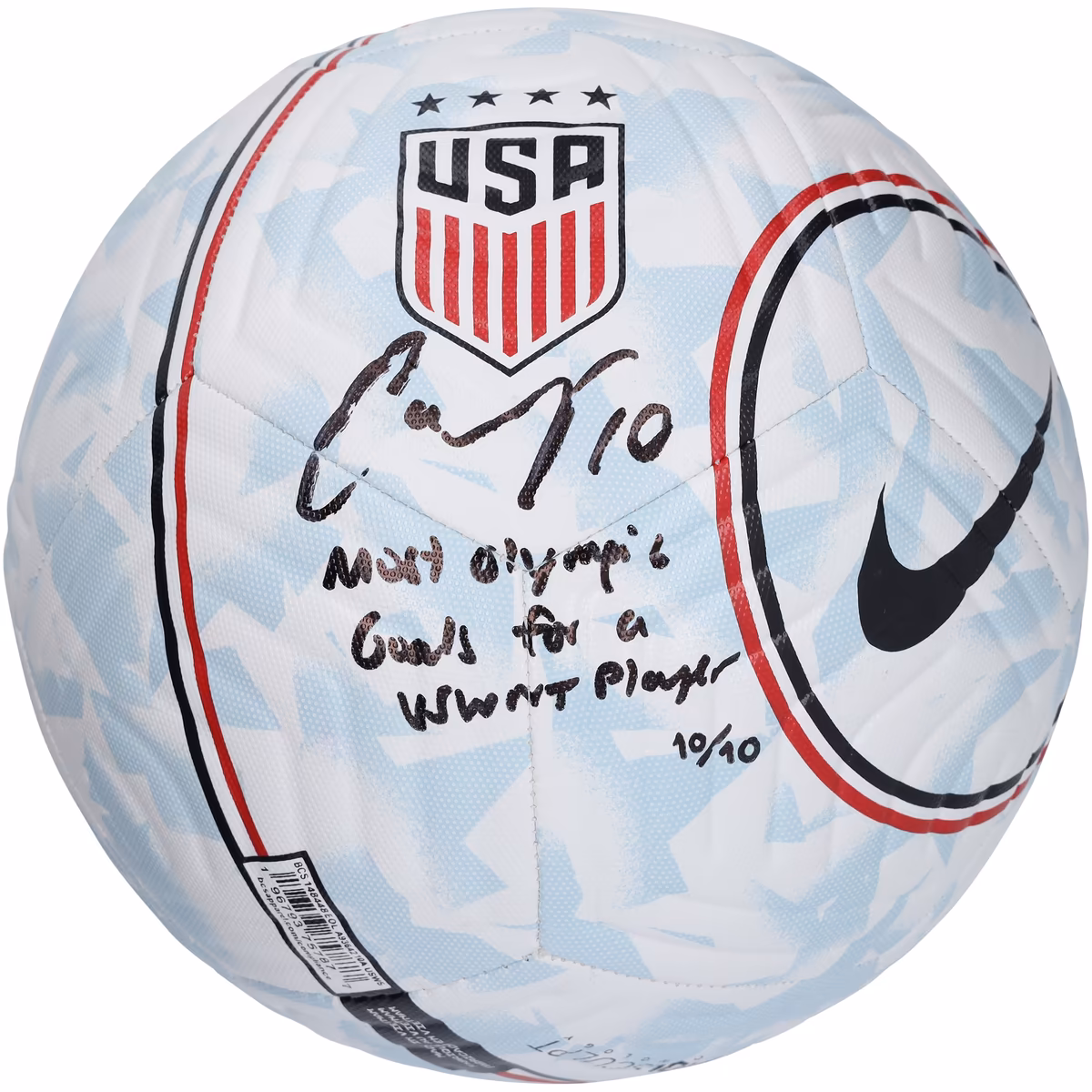 Carli Lloyd USWNT Autographed Nike USA Logo Soccer Ball with "Most Olympic Goals for a USWNT Player" Inscription - Limited Edition #10/10 3 Carli Lloyd USWNT Autographed Nike USA Logo Soccer Ball with "Most Olympic Goals for a USWNT Player" Inscription - Limited Edition #10/10