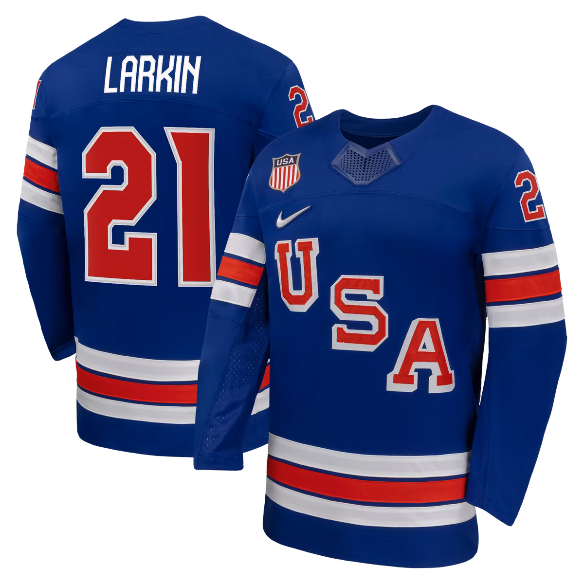 Men's Nike Dylan Larkin Royal US Hockey 2026 Home Replica Jersey