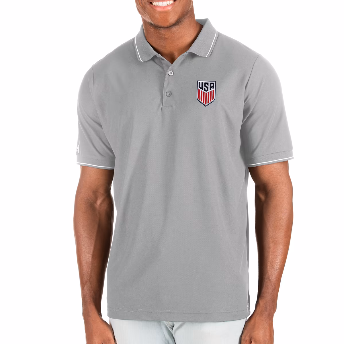 Men's Antigua Gray USMNT  Solid Pique Polo
