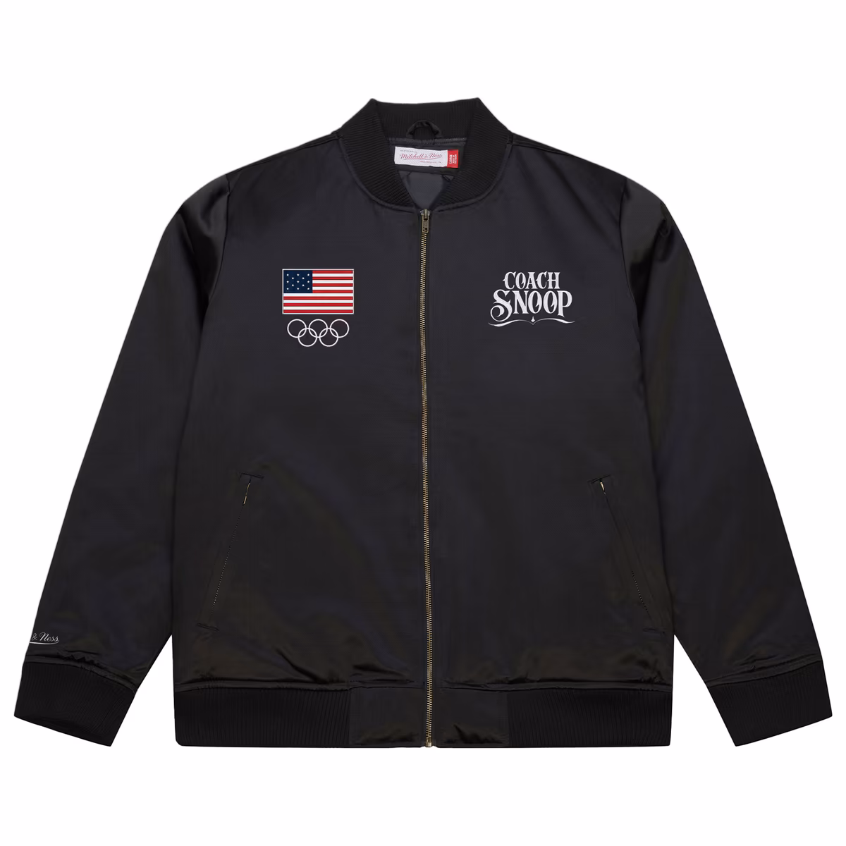 Men's Mitchell & Ness Black Team USA Coach Snoop Satin Full-Zip Bomber Jacket 1 Men's Mitchell & Ness Black Team USA Coach Snoop Satin Full-Zip Bomber Jacket