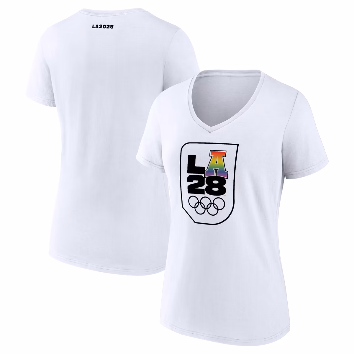 Women's White LA 2028 Summer Olympics Pride V-Neck T-Shirt 7 Women's White LA 2028 Summer Olympics Pride V-Neck T-Shirt
