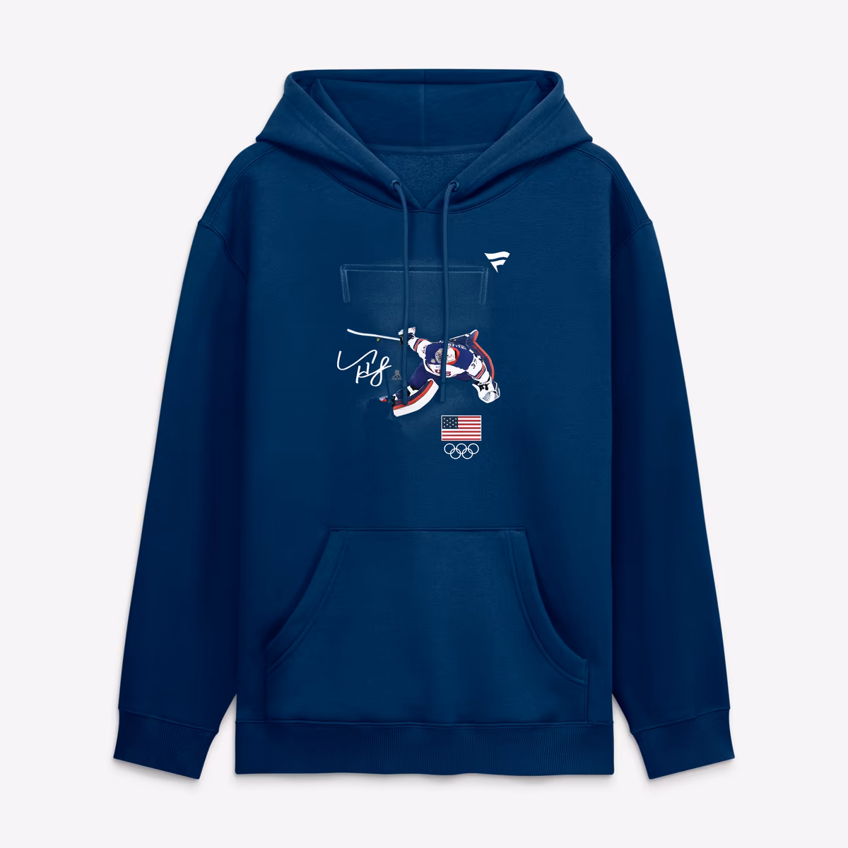 Men's Fanatics Connor Hellebuyck Navy US Men's Olympic Hockey Medal Moment Save Hoodie
