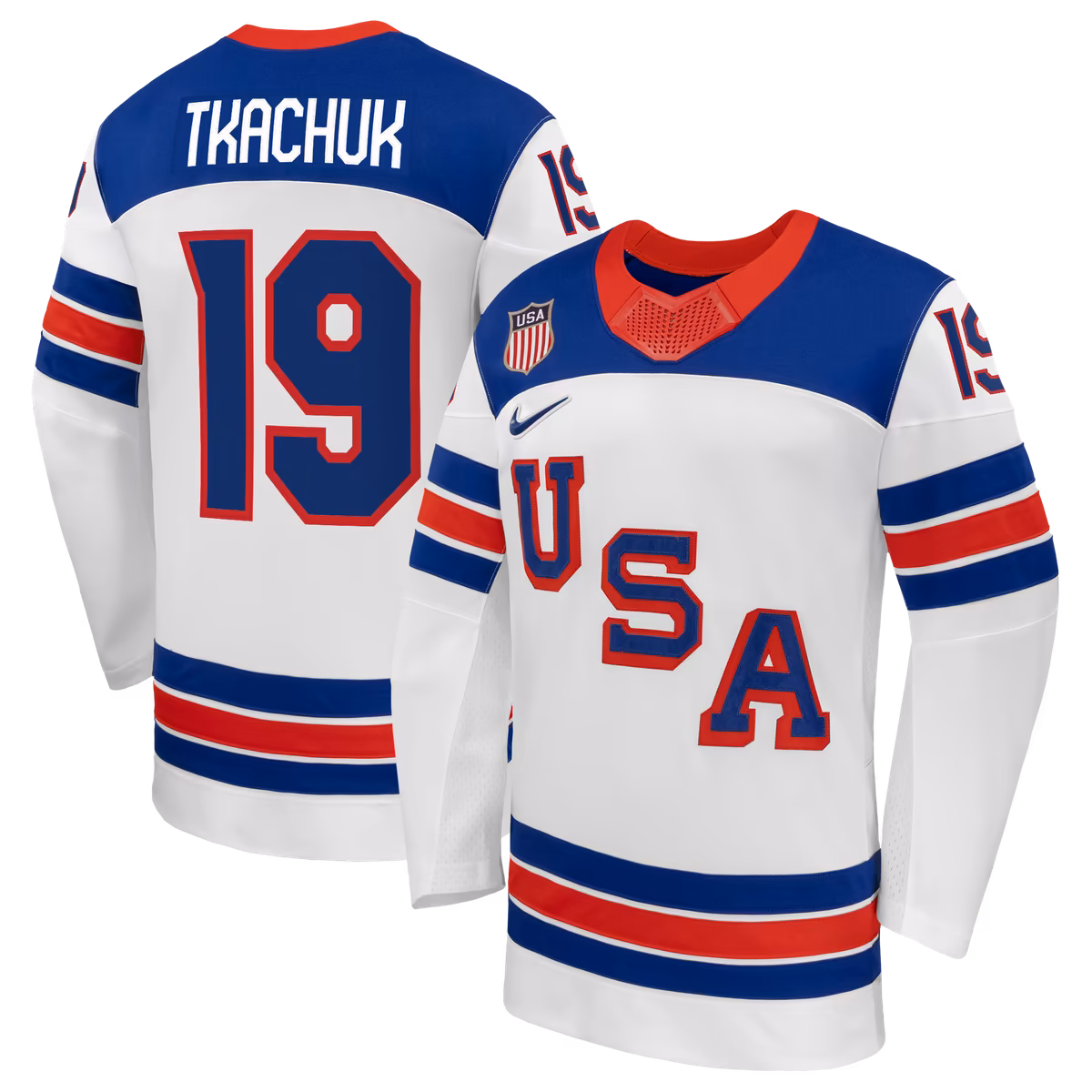 Men's Nike Matthew Tkachuk White US Hockey 2026 Away Replica Jersey