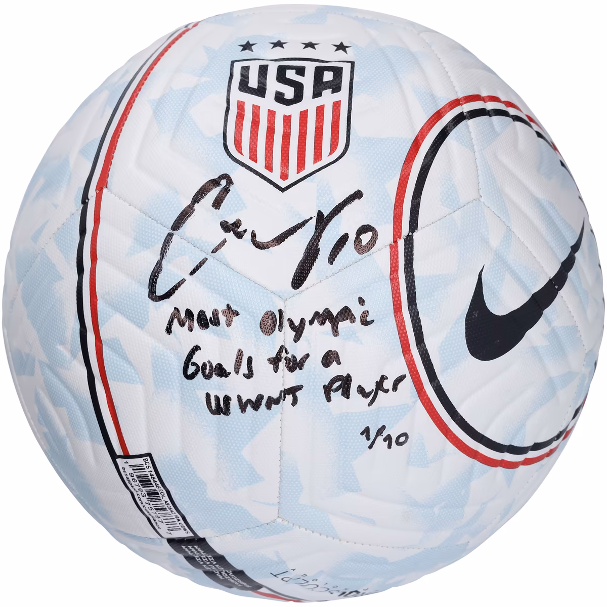 Carli Lloyd USWNT Autographed Nike USA Logo Soccer Ball with "Most Olympic Goals for a USWNT Player" Inscription - Limited Edition #1/10