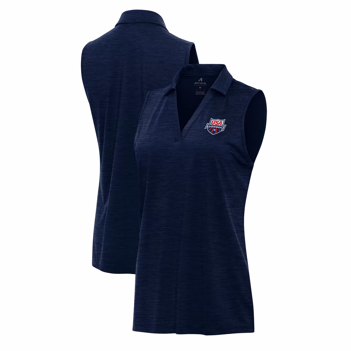 Women's Antigua Heather Navy USA Swimming Layout Sleeveless Polo 1 Women's Antigua Heather Navy USA Swimming Layout Sleeveless Polo