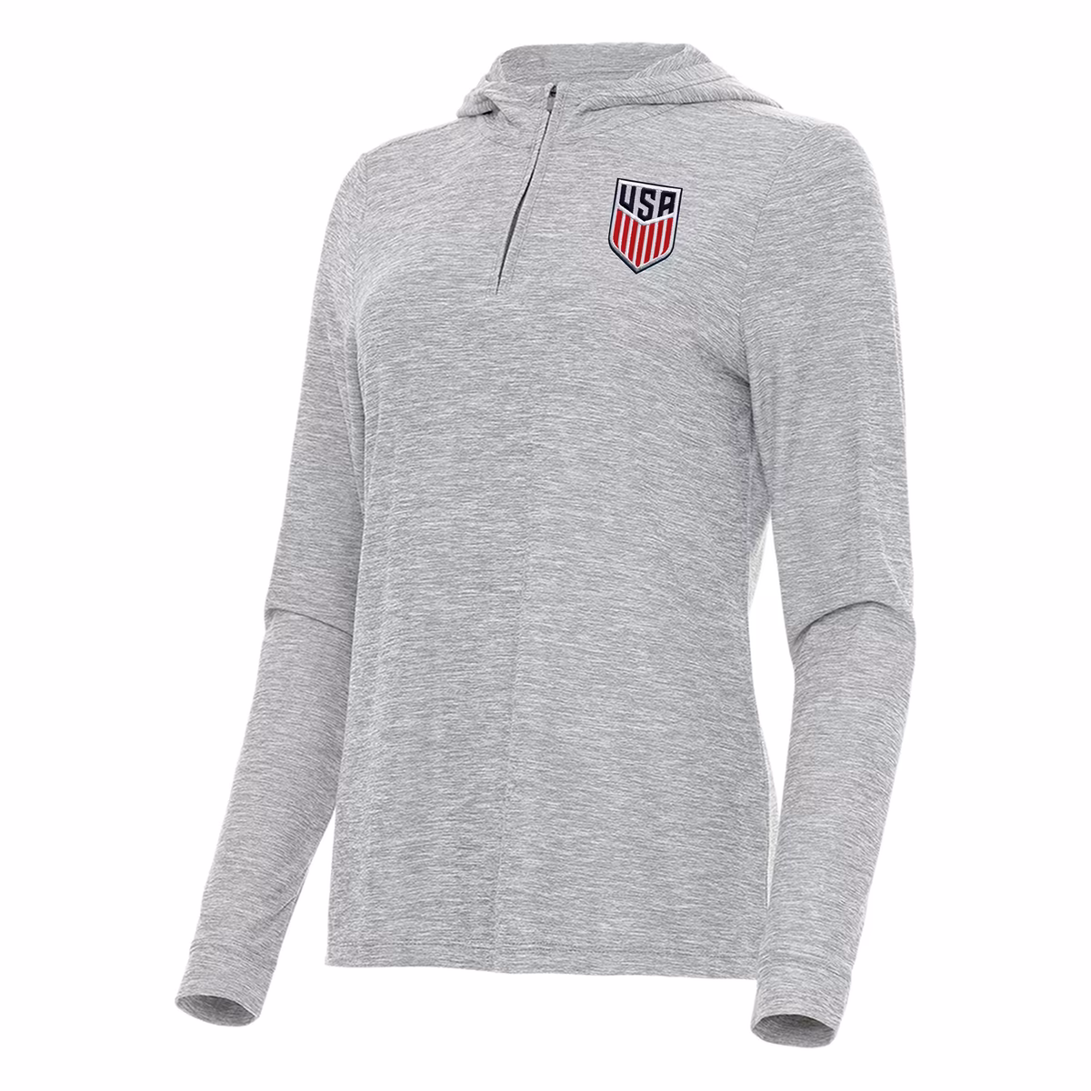 Women's Antigua Heather Gray USMNT Daybreak Quarter-Zip Hoodie 1 Women's Antigua Heather Gray USMNT Daybreak Quarter-Zip Hoodie