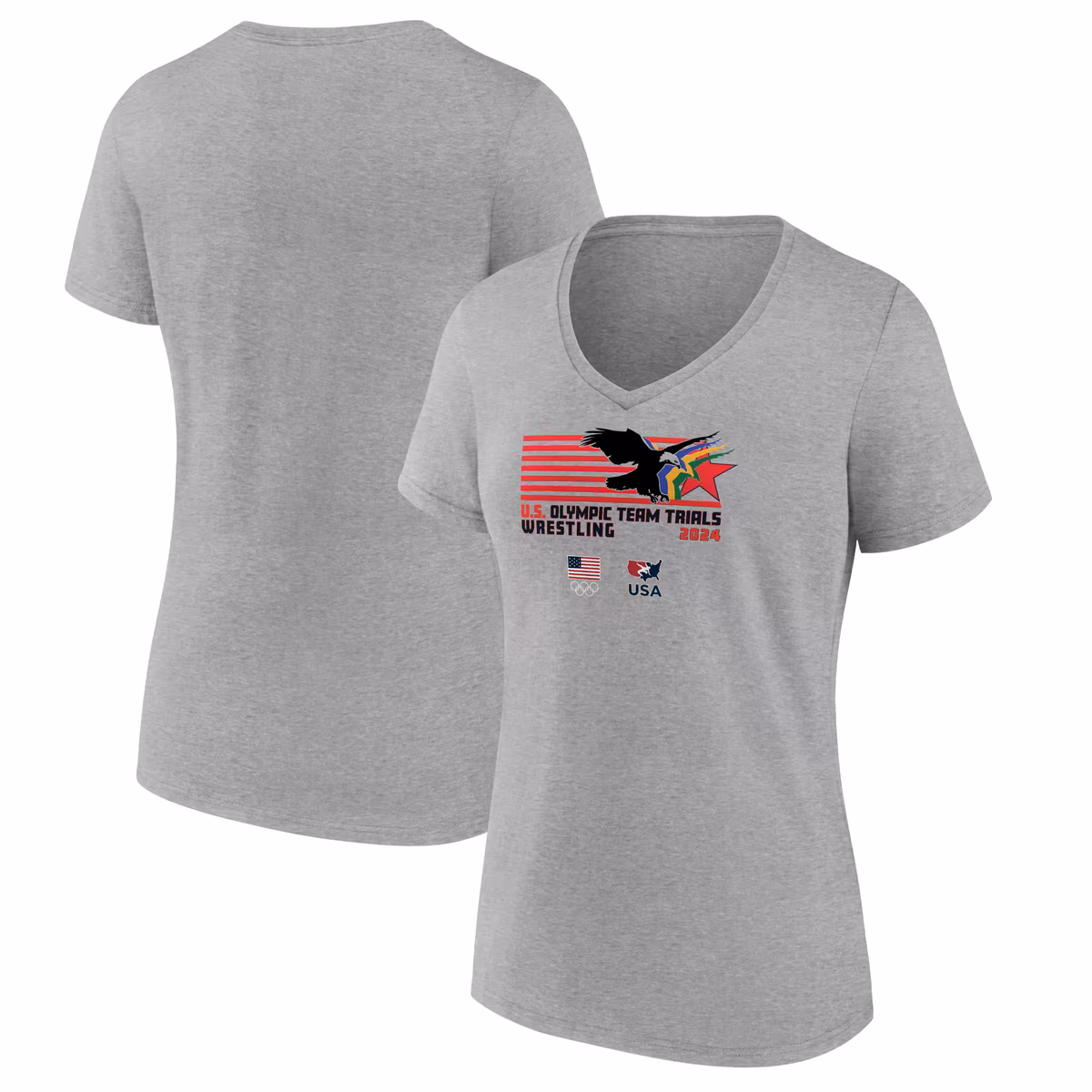 Women's  Gray Team USA U.S. Olympic Team Wrestling Trials Dueling Fight V-Neck T-Shirt