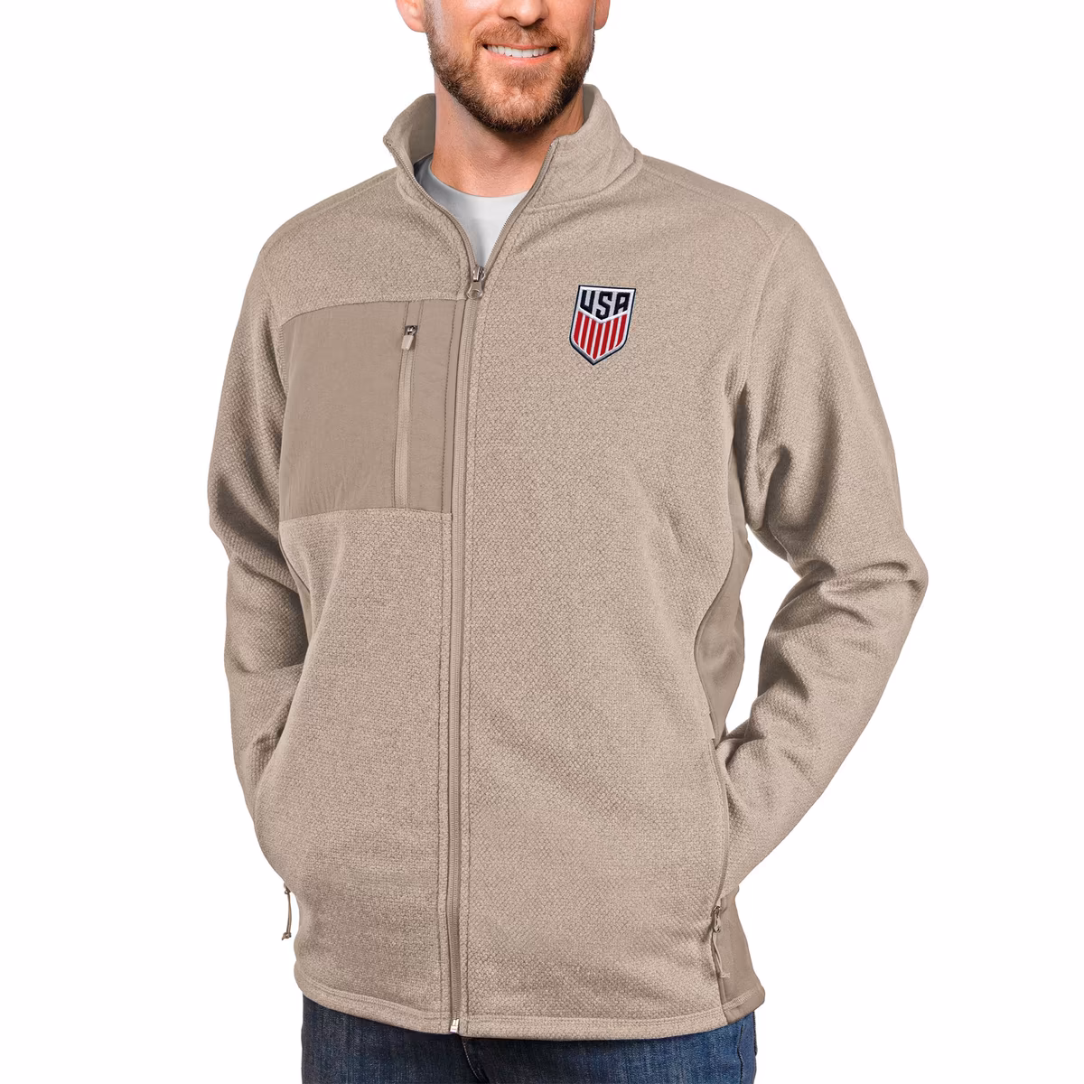 Men's Antigua Oatmeal USMNT Course Full-Zip Jacket 6 Men's Antigua Oatmeal USMNT Course Full-Zip Jacket