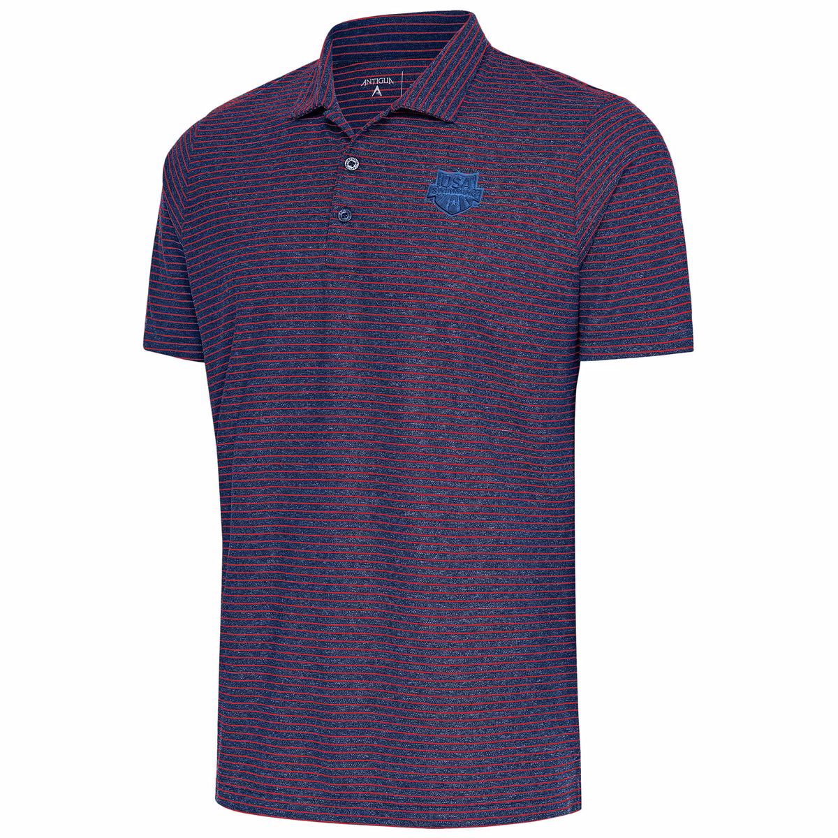 Men's Antigua Heather Navy/Red USA Swimming Esteem Polo 7 Men's Antigua Heather Navy/Red USA Swimming Esteem Polo