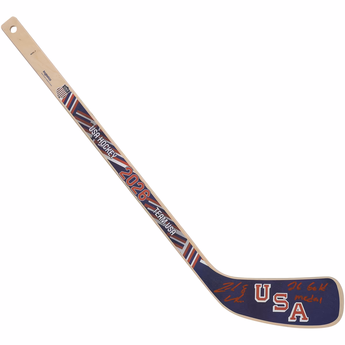 Zach Werenski Team USA Autographed 2026 Winter Olympics Mini Wood Stick with "26 Gold Medal" Inscription
