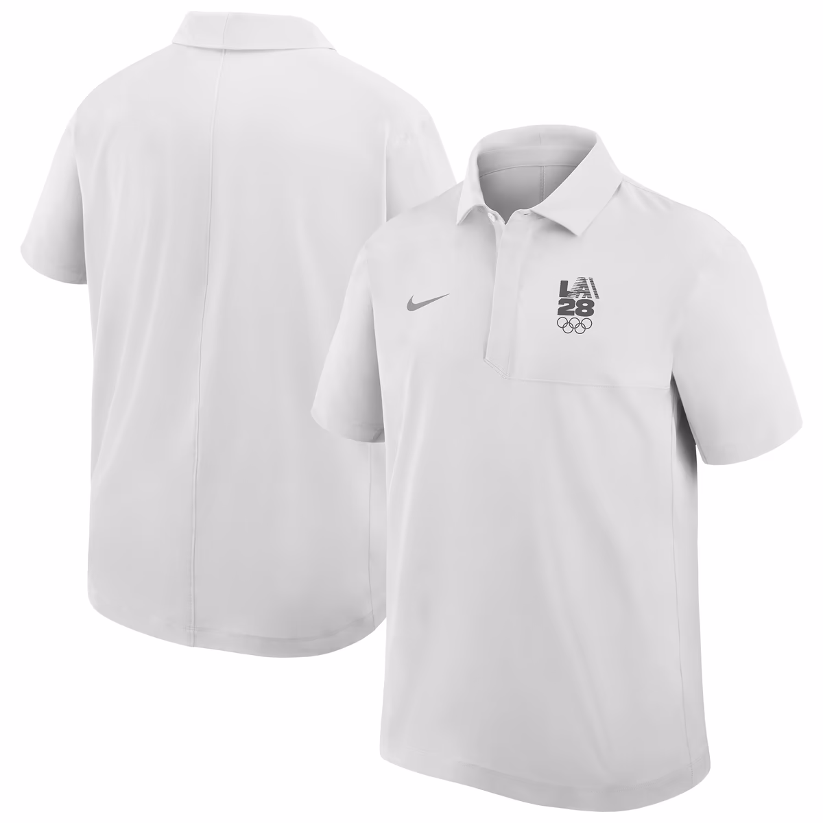 Men's Nike White LA28 Summer Olympics Retro Stripe Logo Woven Polo 7 Men's Nike White LA28 Summer Olympics Retro Stripe Logo Woven Polo