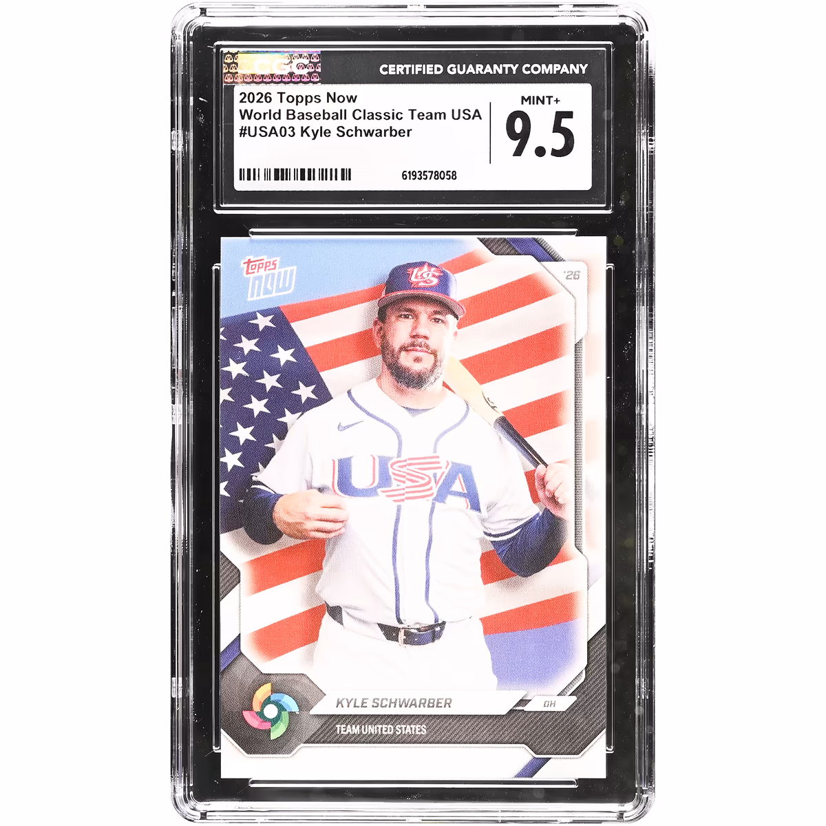 Kyle Schwarber USA Baseball 2026 Topps Now #USA03 CGC Authenticated 9.5 Card 4 Kyle Schwarber USA Baseball 2026 Topps Now #USA03 CGC Authenticated 9.5 Card