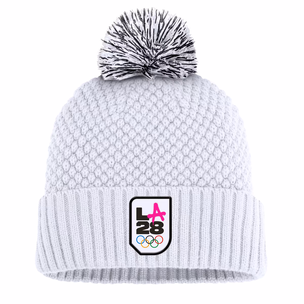 Women's Fanatics White LA28 Summer Olympics Bubble Cuffed Knit Hat with Pom