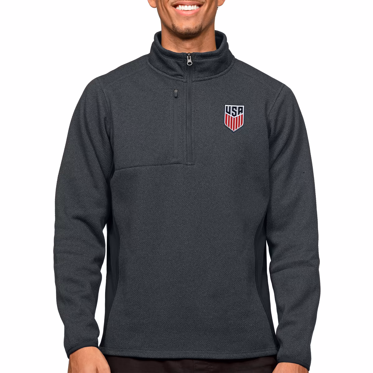 Men's Antigua Heather Charcoal USMNT Course Quarter-Zip Pullover Top 2 Men's Antigua Heather Charcoal USMNT Course Quarter-Zip Pullover Top