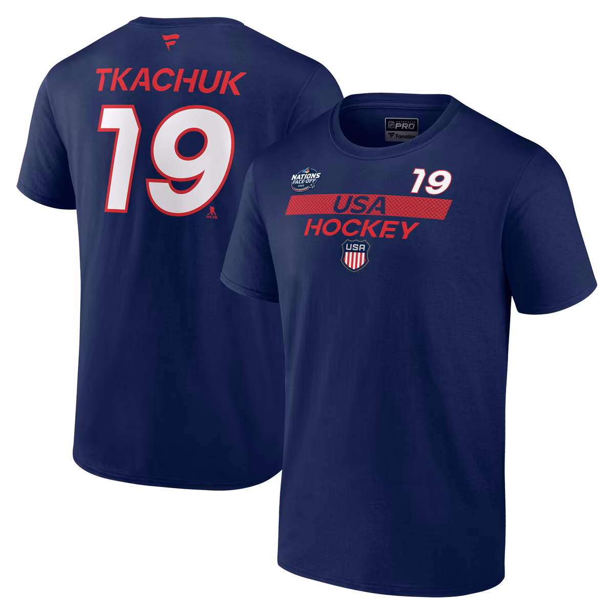 Men's Fanatics Matthew Tkachuk Navy USA 2025 4 Nations Face-Off Authentic Pro Name & Number T-Shirt