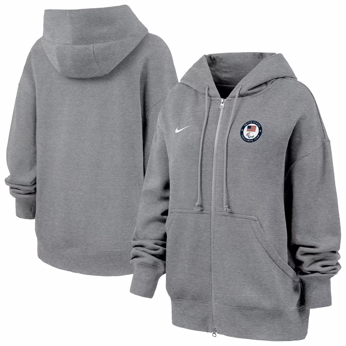 Women's Nike Heather Gray U.S. Paralympics Phoenix Oversized Fleece Full-Zip Hoodie 1 Women's Nike Heather Gray U.S. Paralympics Phoenix Oversized Fleece Full-Zip Hoodie