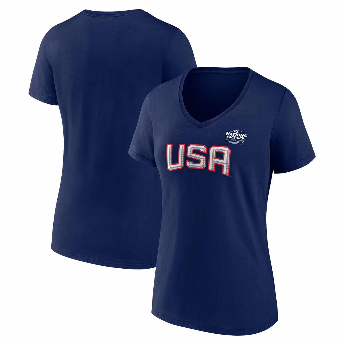 Women's Fanatics Navy USA 2025 4 Nations Face-Off V-Neck T-Shirt
