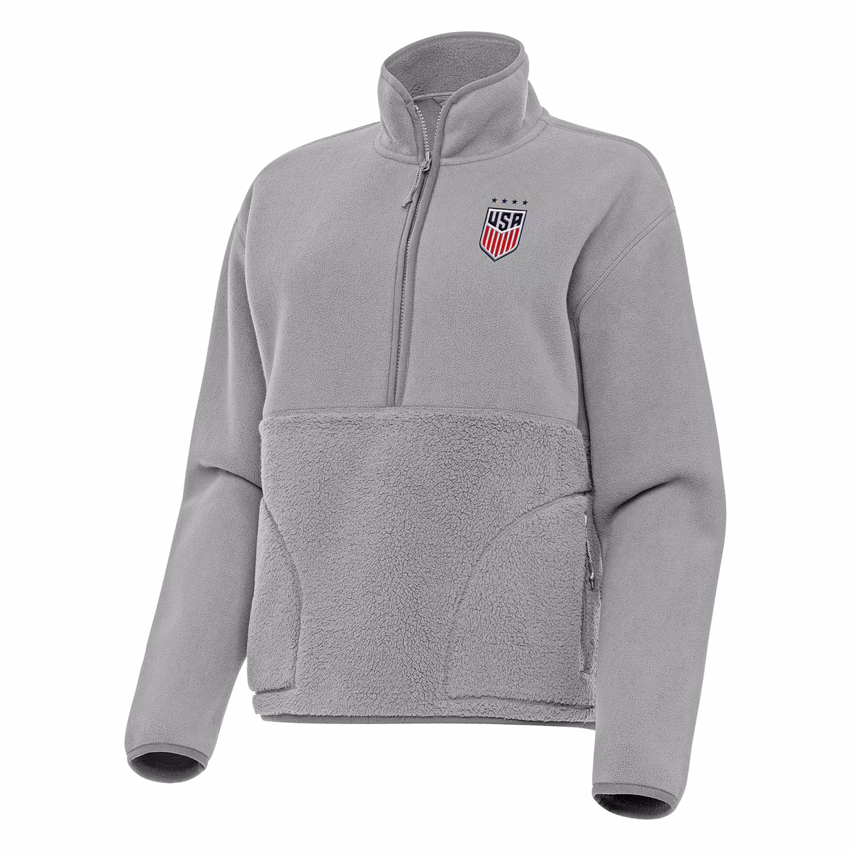 Women's Antigua Gray USWNT Figure Quarter-Zip Jacket